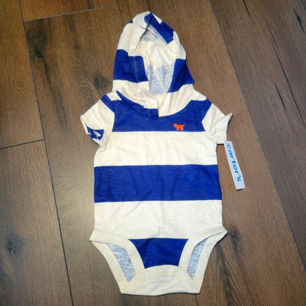 NWT Carter's 3 Month Blue & Off White Hoodie‎ Bodysuit